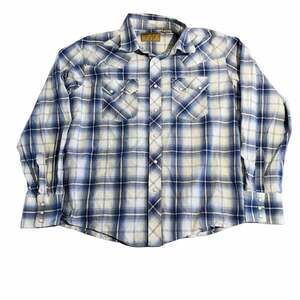 Wrangler Retro Western Shirt XL Blue Plaid Long Sleeve Pearl Snap